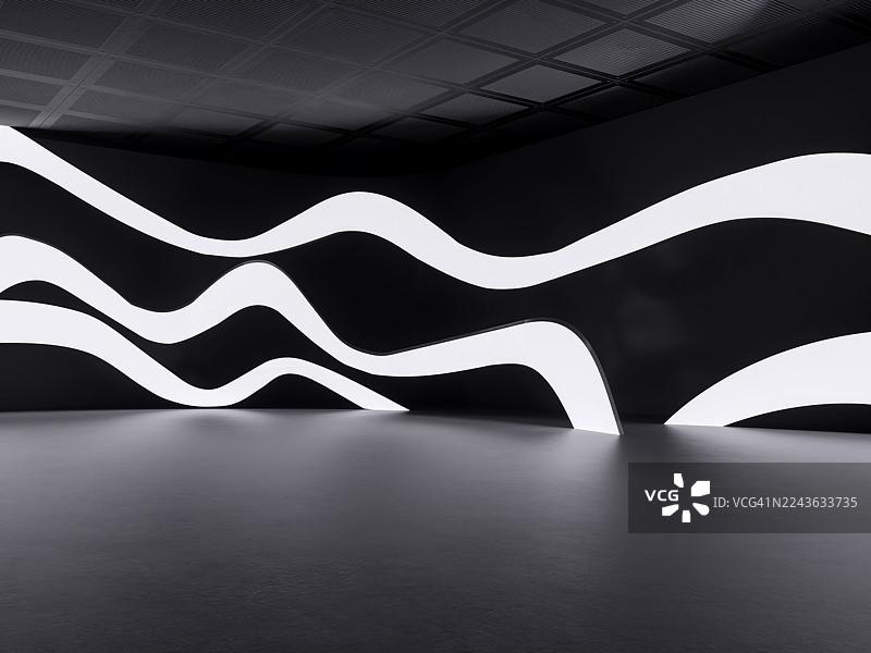 波浪状光结构，带有黑暗美学、未来感、空房间图片素材