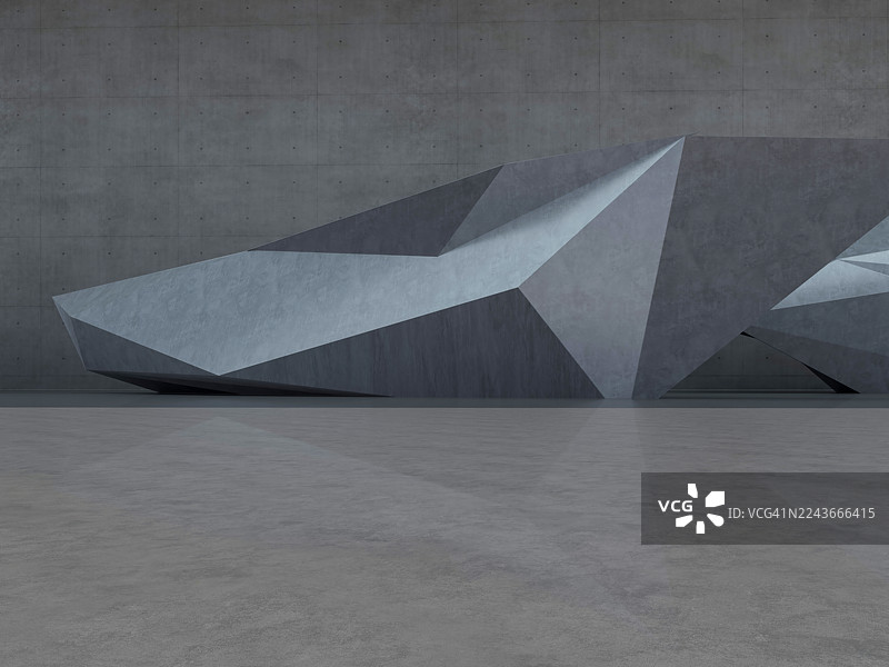 极简美学几何混凝土结构 未来主义空房间，3D渲染图片素材