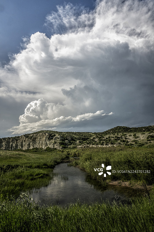 夏季大平原湖面上的超级单体风暴图片素材