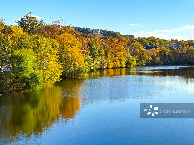 帕特森秋季的拉赛克河与树木图片素材