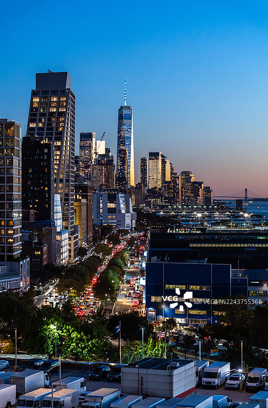 切尔西和曼哈顿下城地区的暮色景观图片素材