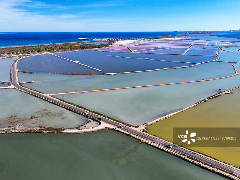 海边的盐田，西班牙洛斯阿尔卡萨雷斯图片素材