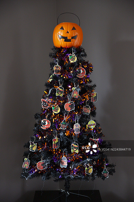 万圣节树挂满万圣节装饰品，万圣节装饰图片素材