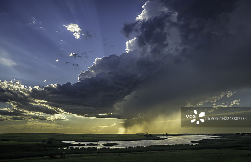 夏季大平原湖泊上空的风暴图片素材