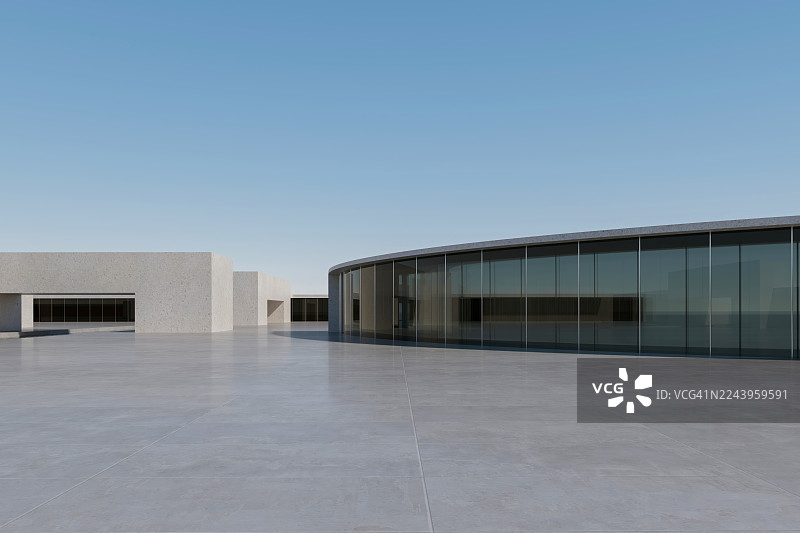 具有水景和极简设计的混凝土建筑，空旷的混凝土建筑背景图片素材