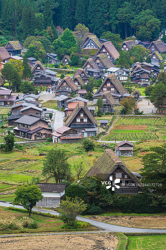 日本白川乡合掌造村落，荻町图片素材