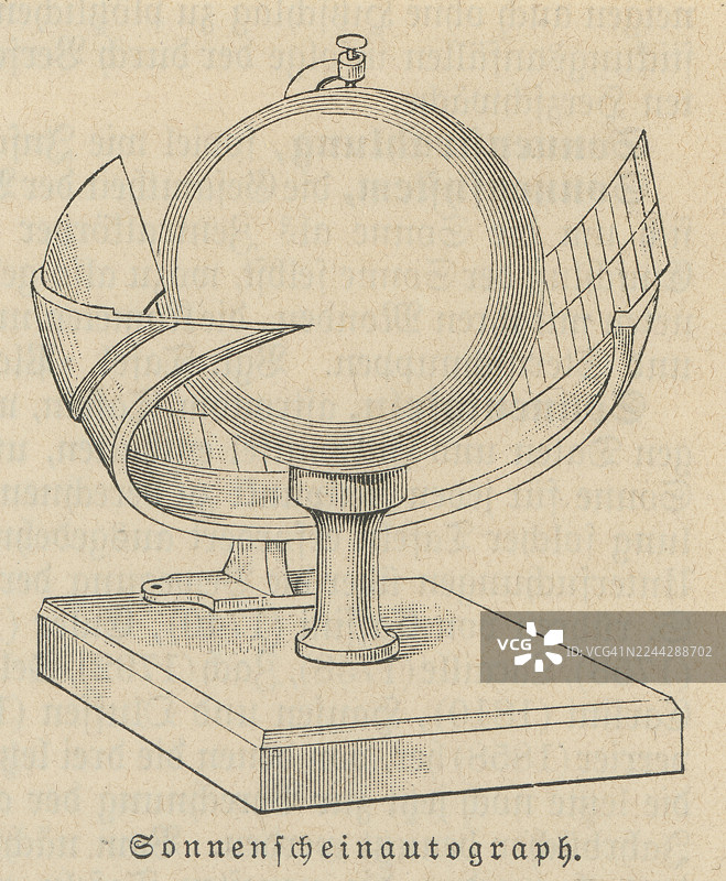 坎贝尔-斯托克斯记录仪（一种日照记录仪）的旧雕刻插图图片素材