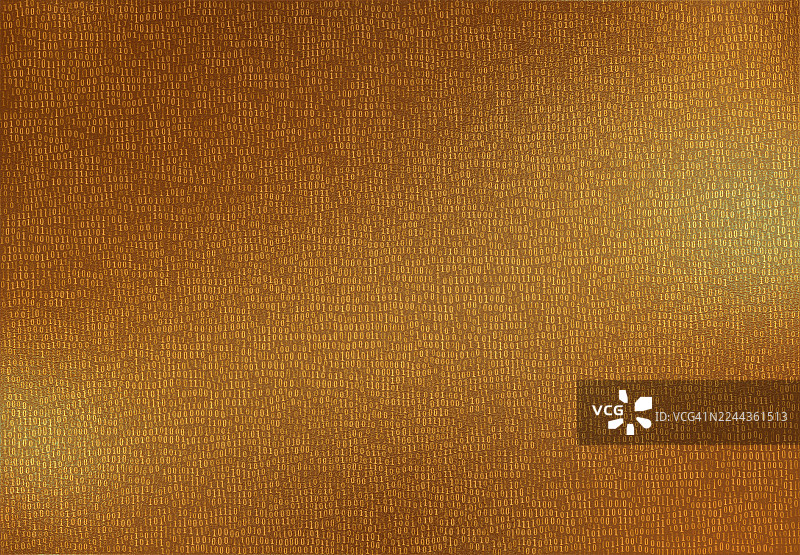 现代背景，闪亮的金色金属背景上的数字二进制代码。图片素材
