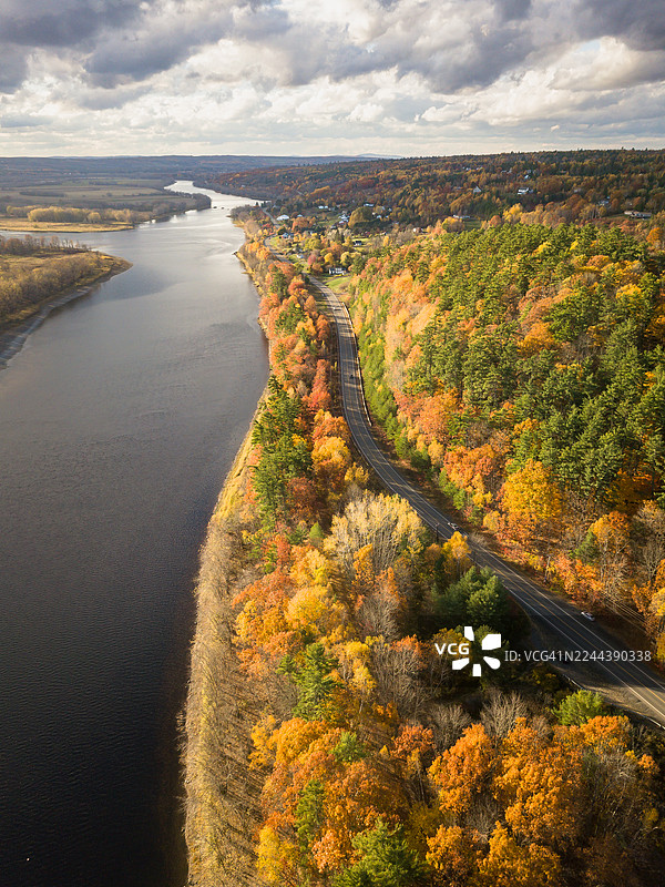 加拿大新不伦瑞克省弗雷德里克顿市圣约翰河沿岸美丽的秋季落叶图片素材