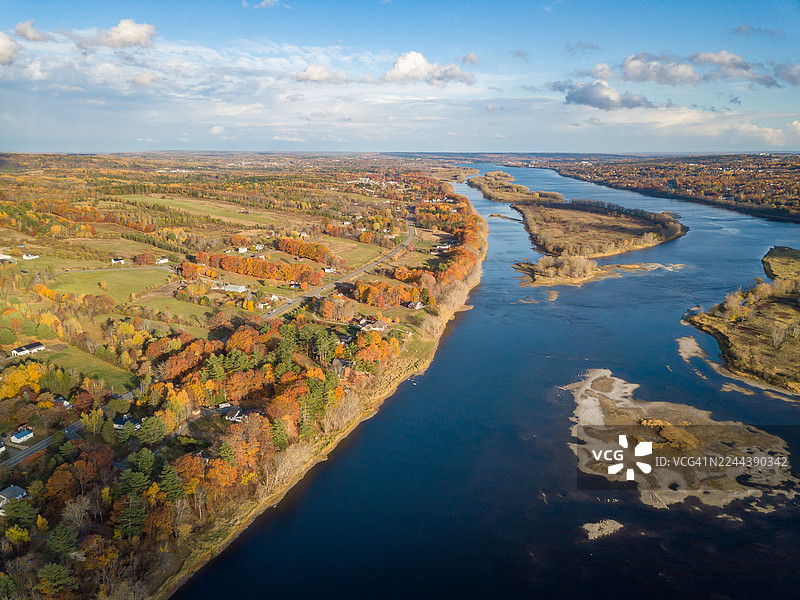 加拿大新不伦瑞克省弗雷德里克顿市圣约翰河畔美丽的秋叶图片素材