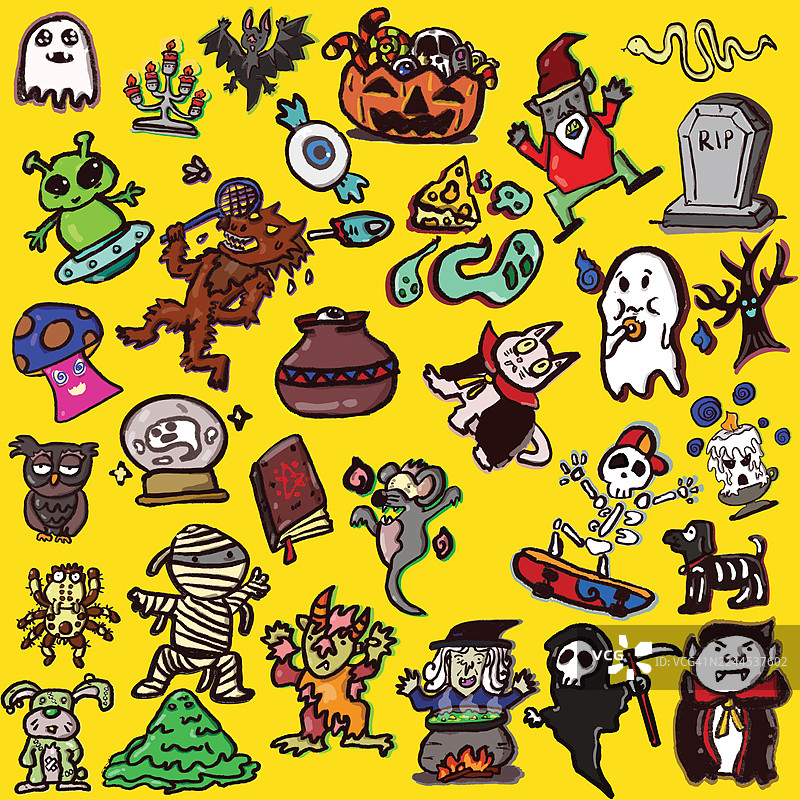 可爱的万圣节角色设计套装图片素材