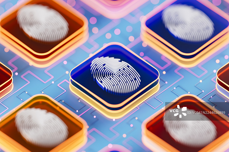 玻璃砖形状上的指纹，网络安全概念图片素材