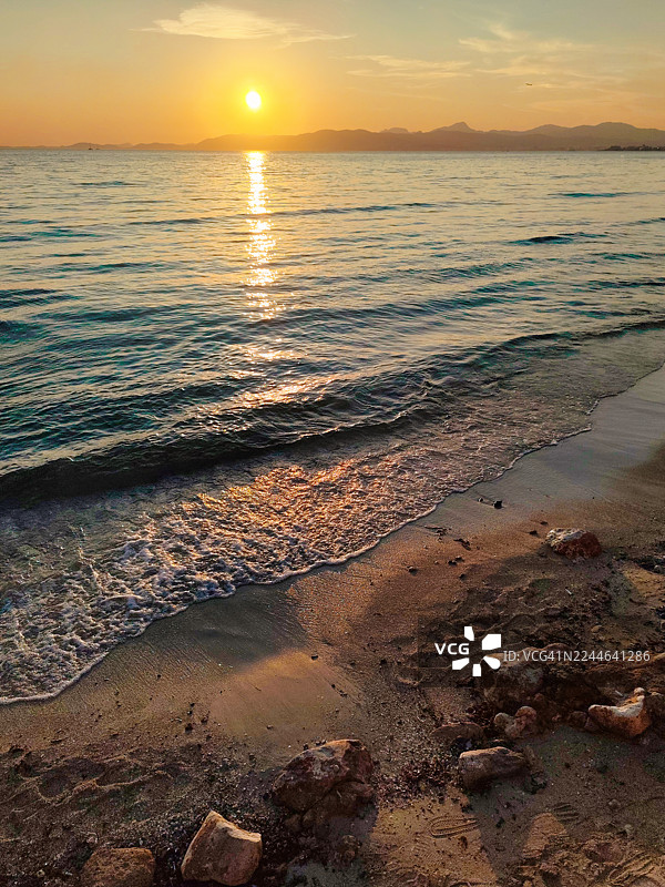 日落时分的帕尔马海滩 - 索尔列纳尔海滩，马略卡帕尔马，西班牙图片素材