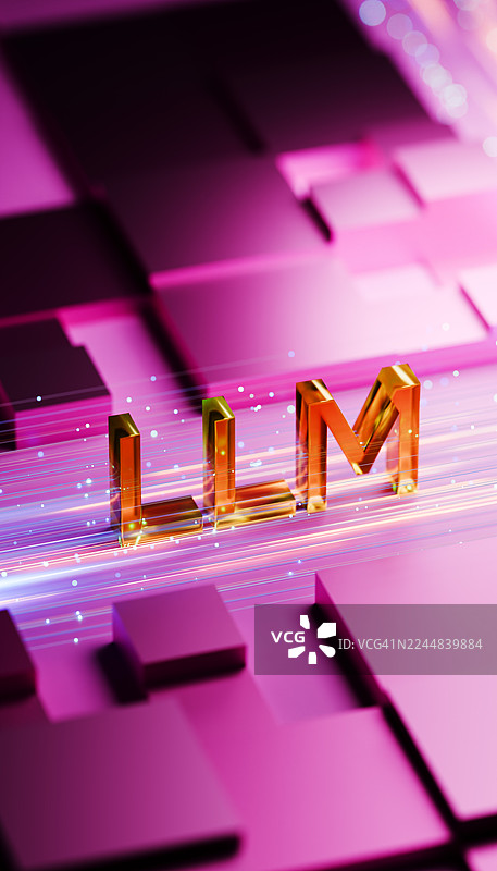 LLM字母与流动的数据流，描绘了大型语言模型和机器学习的概念图片素材