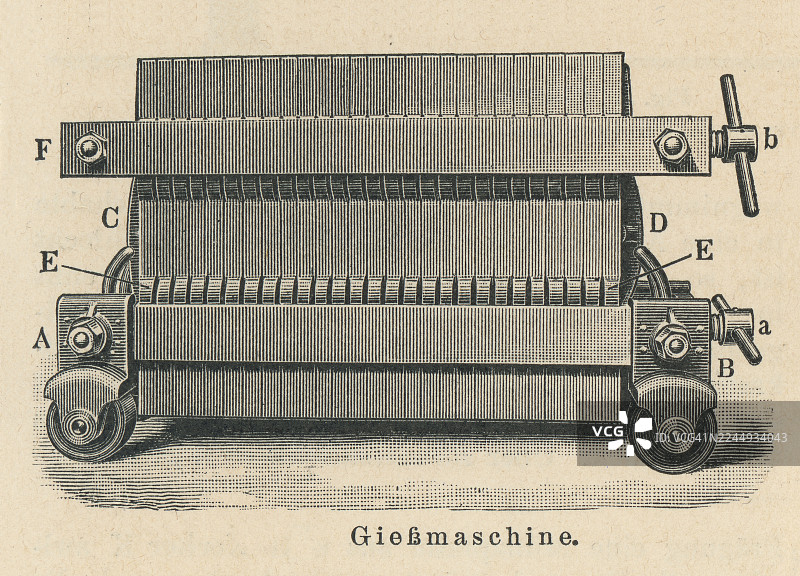 铸造机的古老雕刻插图图片素材