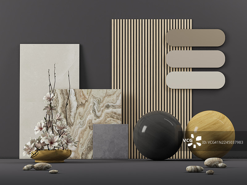 奢华家居室内材质与纹理情绪板图片素材