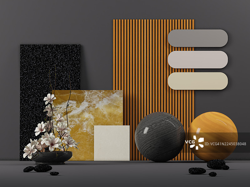 奢华家居室内材质与纹理情绪板图片素材