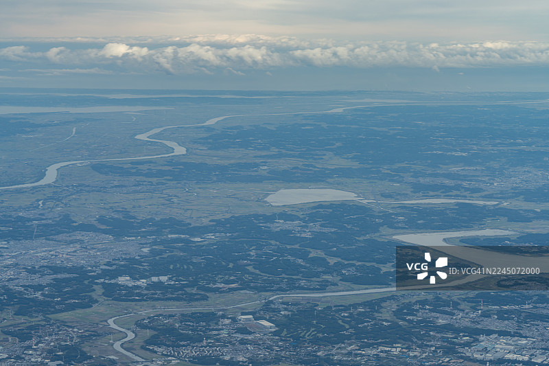 从飞机上俯瞰日本千叶县的印西市和八千代市图片素材