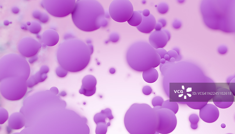 柔焦抽象背景中漂浮的紫色球体。插画，渲染图片素材