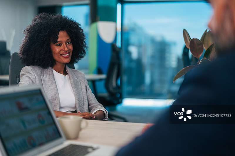 一位女士在现代办公室举行商务会议图片素材