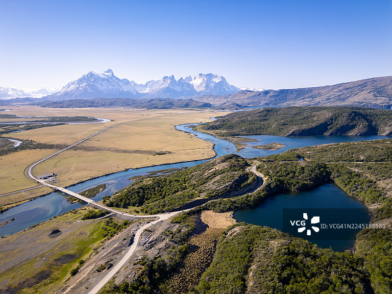 智利巴塔哥尼亚百内塔鸟瞰图图片素材