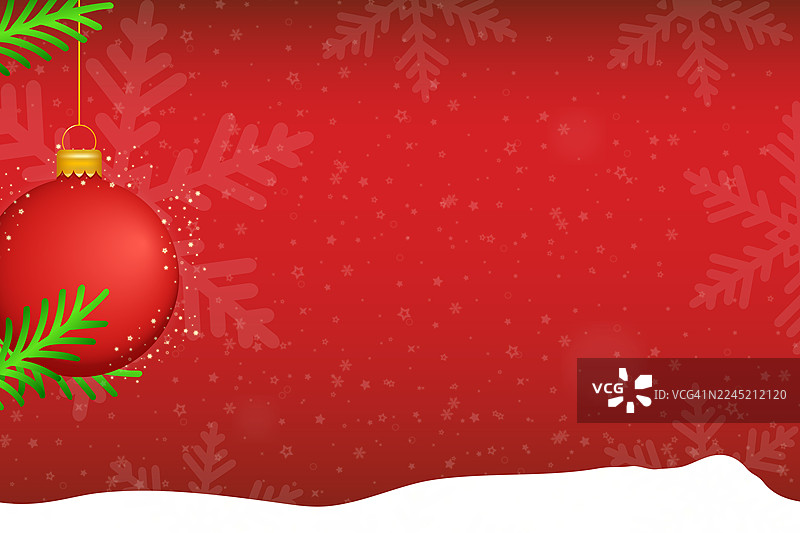 节日背景，圣诞饰品，圣诞球，现代配色搭配金色闪光，圣诞节留有复制空间，空白空间，红色背景，新闻通讯横幅，邀请卡，贺卡插画，圣诞祝福图片素材