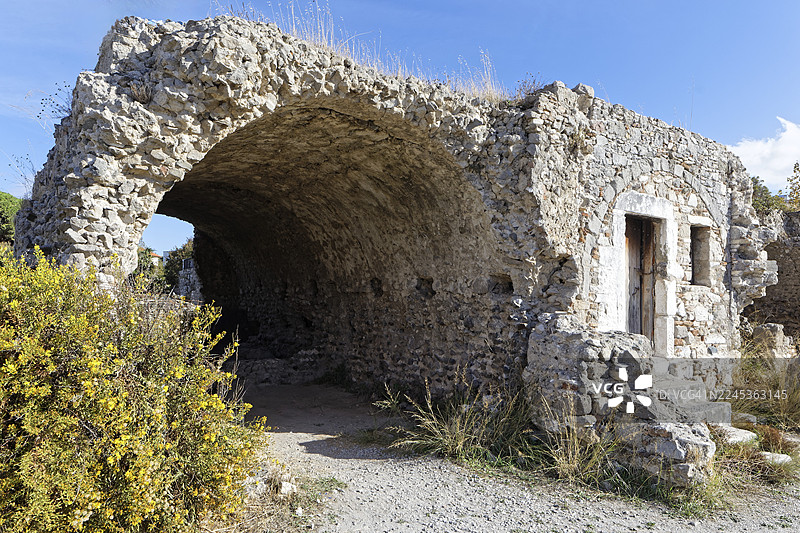 古迹考古遗址的入口、门,阿戈拉,也称集市区阿戈拉或港口区阿戈拉,1934-1942年的发掘,科斯镇,科斯岛,佐泽卡尼索斯群岛,希腊,东亚得里亚海,地中海图片素材
