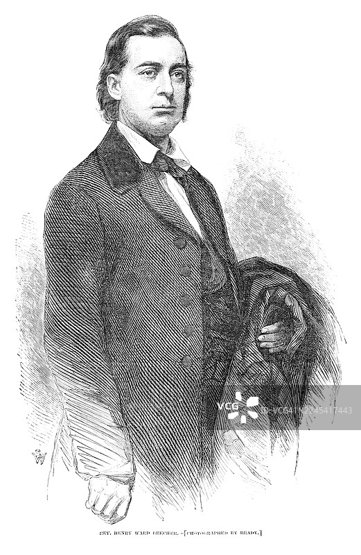 亨利·沃德·比彻牧师 - 古董版画图片素材