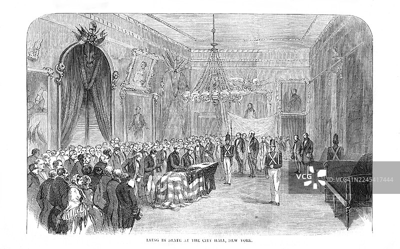 纽约市政厅遗体告别仪式 - 雕版画图片素材