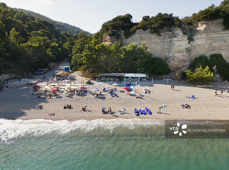 俯瞰维尼安诺蒂卡海滩，沙滩上有游人图片素材