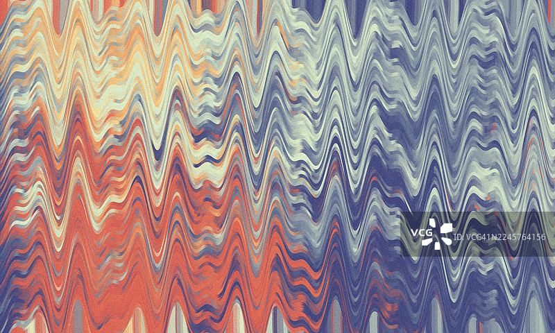 蓝色和橙色调抽象箭头波浪图案背景。动态抽象设计，具有海军蓝、橙色和奶油色调混合的箭头状锯齿波浪图案。图片素材