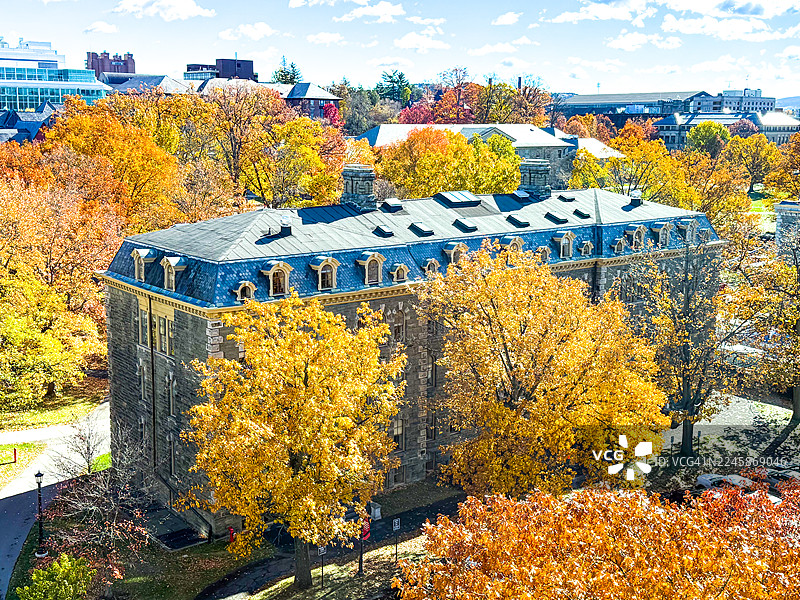 俯瞰康奈尔大学校园及秋叶，伊萨卡图片素材