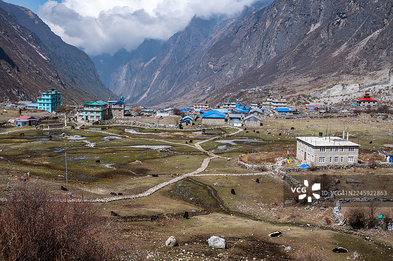 尼泊尔朗唐国家公园内朗唐村的风景。图片素材