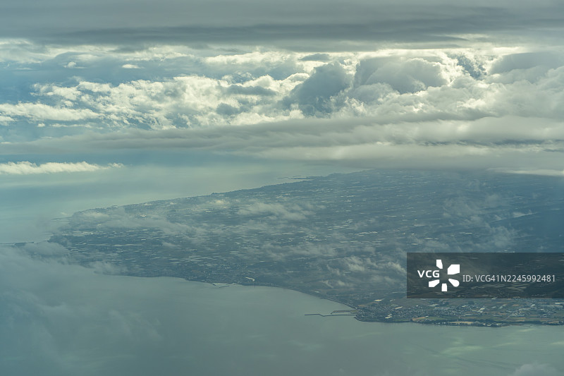 从飞机上俯瞰日本长崎的云仙图片素材