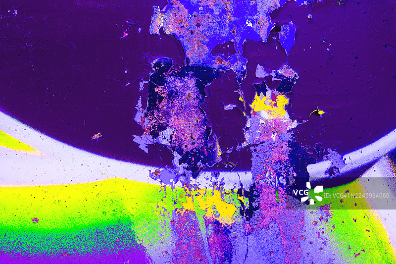 抽象霓虹泼墨，以紫黄色调呈现，适合80年代未来感设计图片素材