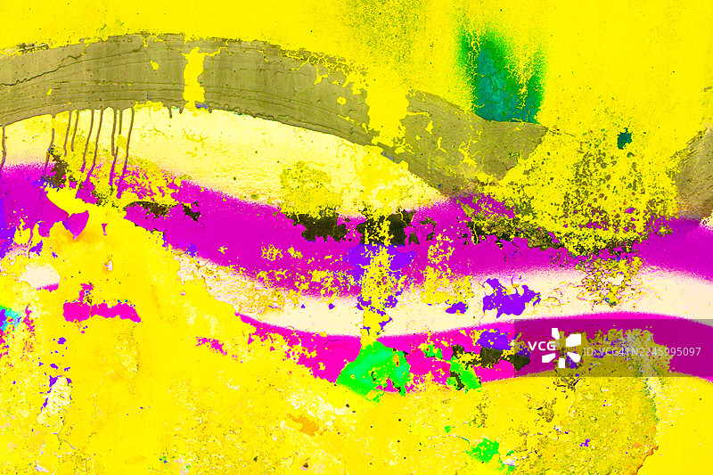 充满活力的酸性黄和品红泼溅油漆，具有90年代垃圾美学图片素材