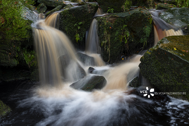 英格兰德比郡米德尔布莱克克劳格瀑布的特写图片素材