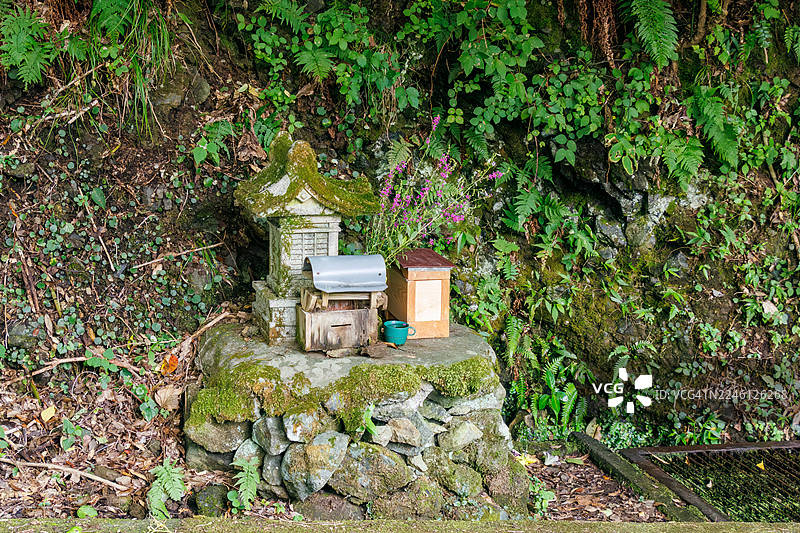 一条崎岖的山路蜿蜒穿过茂密葱郁的森林,全长约10公里。沿途可见小型神社和大型风力发电厂的设施。图片素材