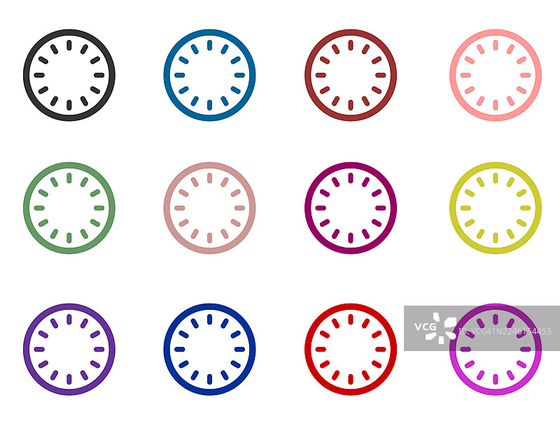 十二个彩色空白时钟表盘时间图标集合图片素材