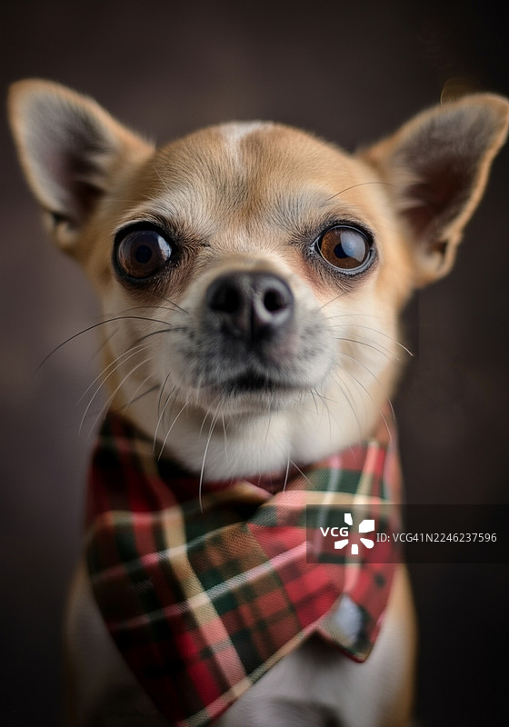 戴着围巾的狗看着镜头图片素材
