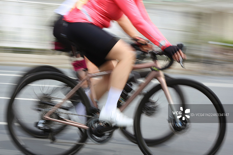 城市中骑行速度飞快的骑行者（中景，未知身份），抽象的自行车运动背景图片素材