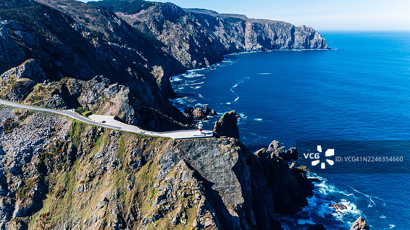 西班牙加利西亚联合国教科文组织地质公园卡沃奥尔特加尔悬崖上的卡沃奥尔特加尔灯塔图片素材