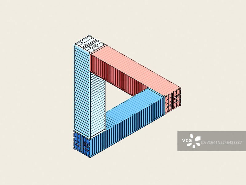 构成不可能三角形（彭罗斯三角形）的集装箱图片素材