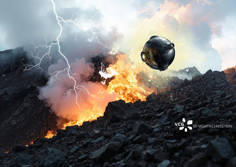 火山上空的UAP，插画图片素材