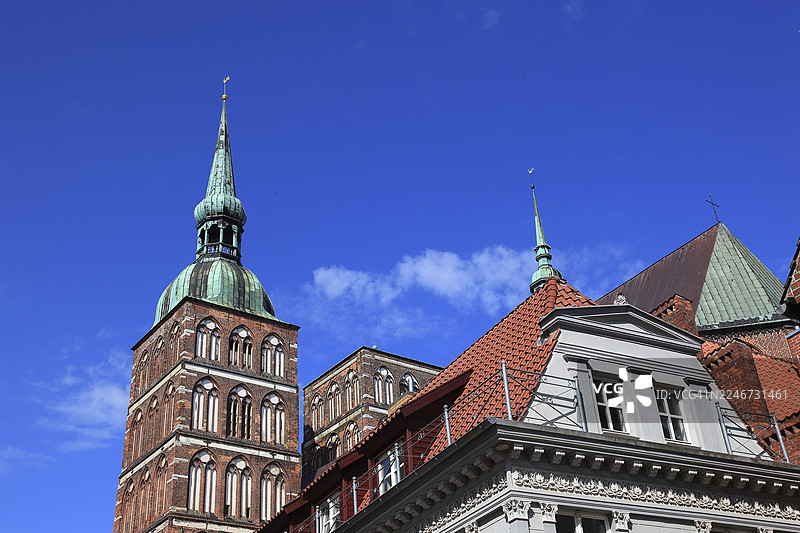 圣尼古拉教堂，又称老城圣尼古拉教堂，位于德国梅克伦堡-前波美拉尼亚州波美拉尼亚-吕根县的奥尔特施塔特（老城区）图片素材
