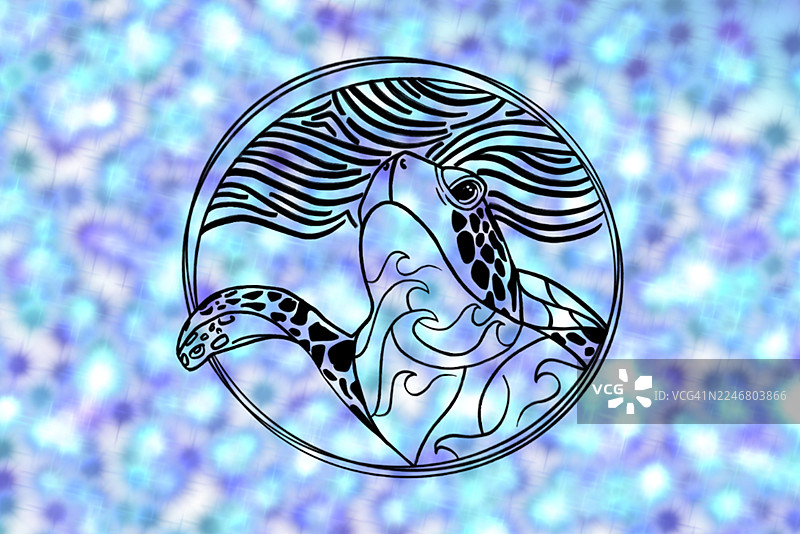 海龟的极简主义单线条画。动物画。时尚抽象。图片素材