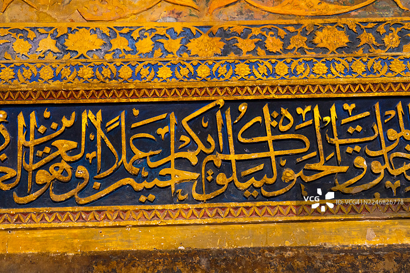 印度北方邦阿格拉，阿克巴大帝陵墓的细节图片素材