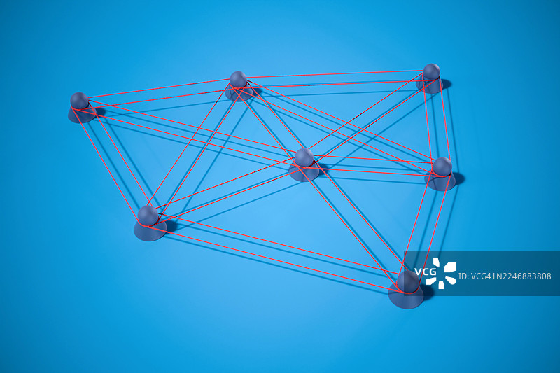 带红色连接的几何网络结构图片素材