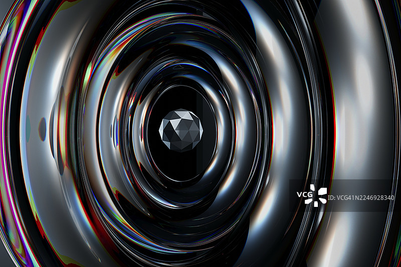 带有中心多边形球体的铬环形涡旋图片素材