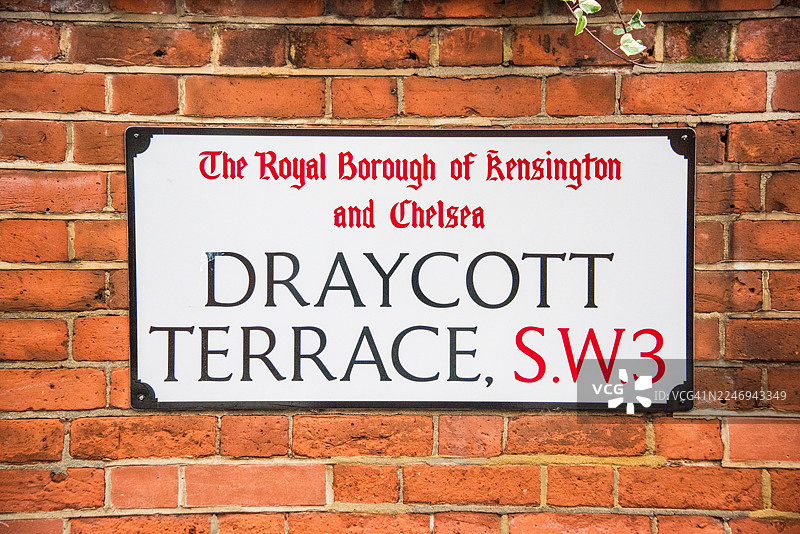 伦敦肯辛顿切尔西皇家自治市德雷科特台阶街牌图片素材